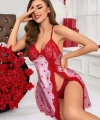Kadın Kırmızı kalp Desenli saten Gecelik 2220