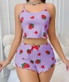 Kadın Mor Çilek desenli Şortlu Pijama Takımı 5061