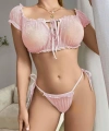 Kadın Pembe Bustiyer Külot Sexy Kostüm 2155