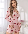 Kadın Pembe Çilek Desenli Pijama Tulumu 5125