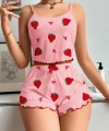 Kadın Pembe Çilek desenli Şortlu Pijama Takımı 5056