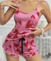 Kadın Pembe Kalp Baskılı Şortlu Gecelik Pijama Takımı 5050