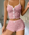 Kadın Pembe Kalpli Askılı Şortlu Pijama Takım 5009