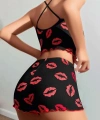 Kadın Siyah Dudak Desenli Şortlu Pijama Takımı 5057