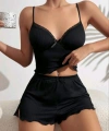 kadın siyah şortlu gecelik takım 5016