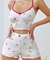 Kadın Vişne Desenli Dantel Askılı Şortlu Pijama Takımı 5193