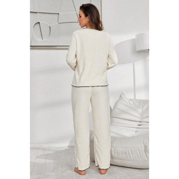 Bella Notte Bej Pamuklu Düğmeli Pijama Takımı 7079