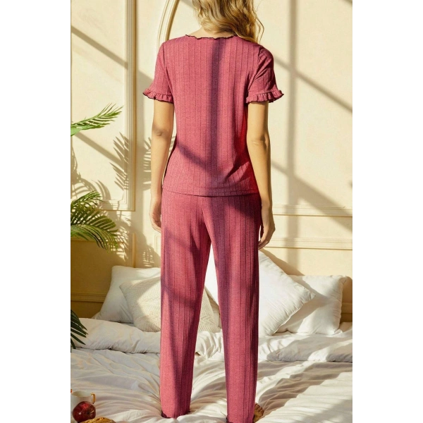 Bella Notte Gül Kurusu Kısa Kollu Pamuklu Pijama Takımı 7109