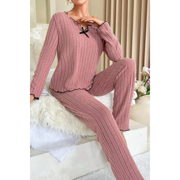 Bella Notte Gül Kurusu Uzun Kollu Pamuklu Pijama Takımı 7067