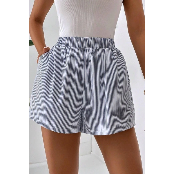 Bella Notte Mavi Çizgili Desenli Lastikli Şort 7562