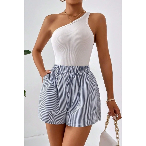 Bella Notte Mavi Çizgili Desenli Lastikli Şort 7562