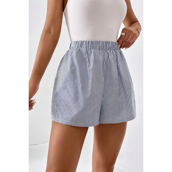 Bella Notte Mavi Çizgili Desenli Lastikli Şort 7562