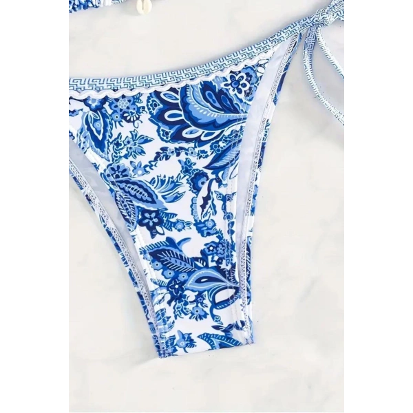 Bella Notte Mavi Desenli Üçgen Bikini Set M-9003