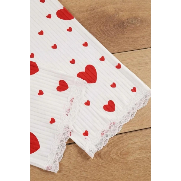 Bella Notte Pamuklu 3 Parça Kalp Desenli Pijama Takımı 7707