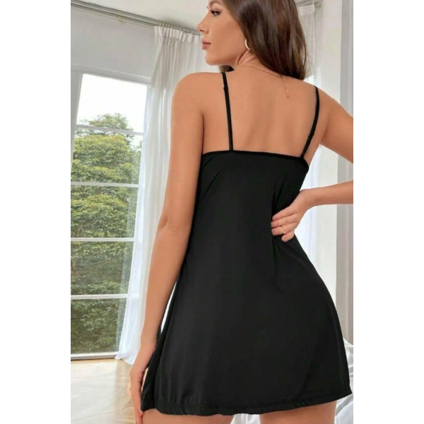 Bella Notte Siyah Dökümlü Yırtmaç Detay Şık Gecelik 15531