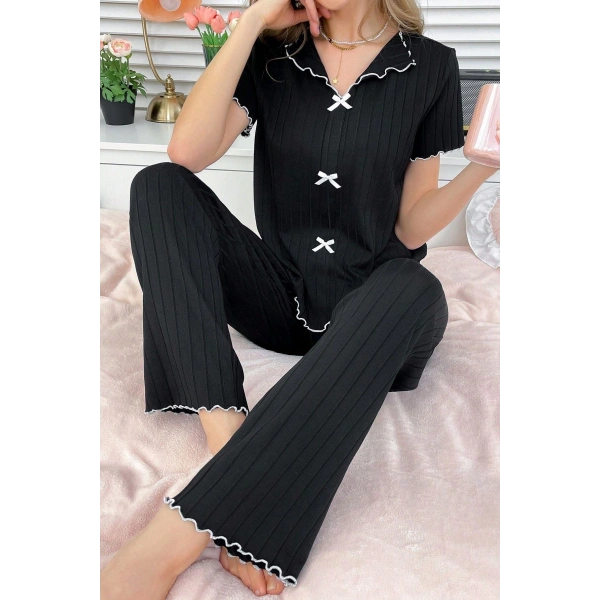 Bella Notte Siyah Rahat ve Şık Siyah Pamuklu Pijama Takımı 7121