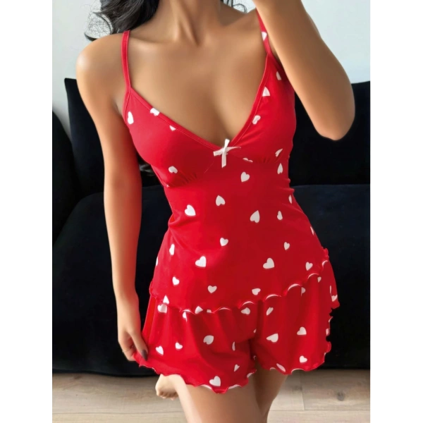 Kadın Kalp Desenli Şortlu Pijama Takım 5178