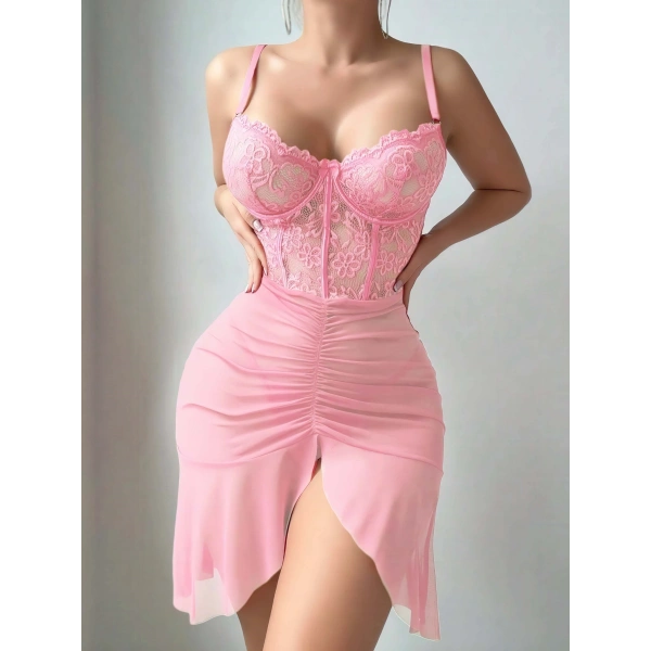 Kadın Pembe Transparan Fantezi Gecelik 2300