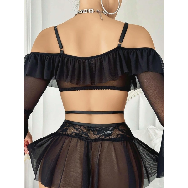 Kadın Siyah Etek Bustiyer Sexy Gecelik Takım 2157