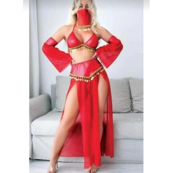 Kırmızı Peçeli Dansöz Kıyefeti