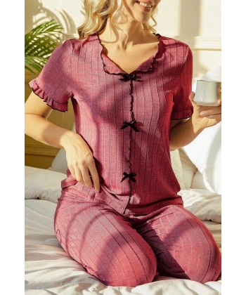Bella Notte Gül Kurusu Kısa Kollu Pamuklu Pijama Takımı 7109
