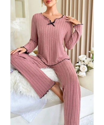 Bella Notte Gül Kurusu Uzun Kollu Pamuklu Pijama Takımı 7067