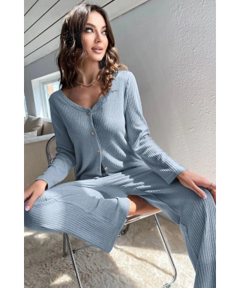 Bella Notte Mavi Hırkalı Pamuklu Pijama Takımı 7071