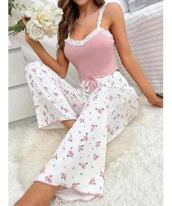 Bella Notte Pembe Çiçek Desenli 3lü Pijama Takımı 7705