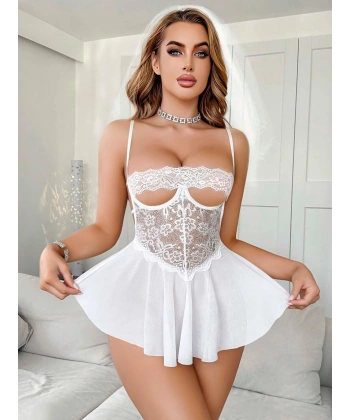 Kadın Beyaz Transparan Fantezi Gecelik 2261
