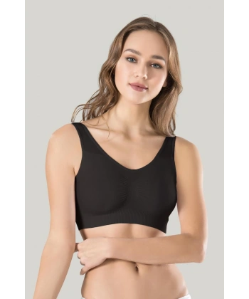 Kadın Siyah Kalın Askılı Çıkarılabilir Pedli Örme Seamless Dikişsiz Basic Büstiyer