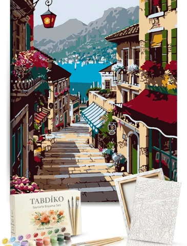 Sayılarla Boyama Seti 40 x 50 cm Tuval Şasesine Gerili Nostalji Sokak