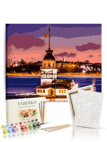 Sayılarla Boyama Seti 40 x 50 cm Tuval Şasesine Gerili Kız Kulesi