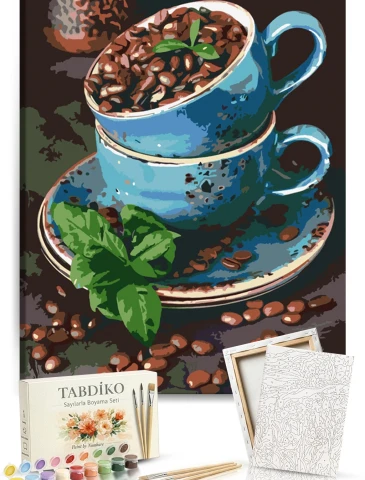 Sayılarla Boyama Seti 40 x 50 cm Tuval Şasesine Gerili Çekirdek Kahve Fincanı