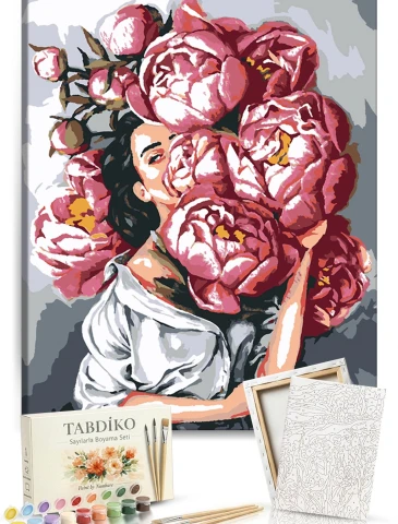 Sayılarla Boyama Seti 40 x 50 cm Tuval Şasesine Gerili Çiçekli Kadın