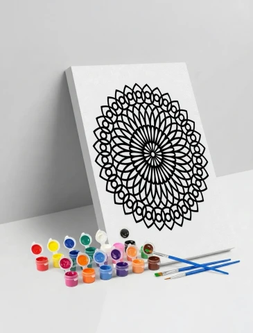 Oval Çiçek Mandala Tuval Boyama Seti 40x50 cm