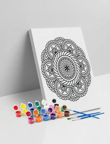 Oval Çiçek Mandala Tuval Boyama Seti 40x50 cm