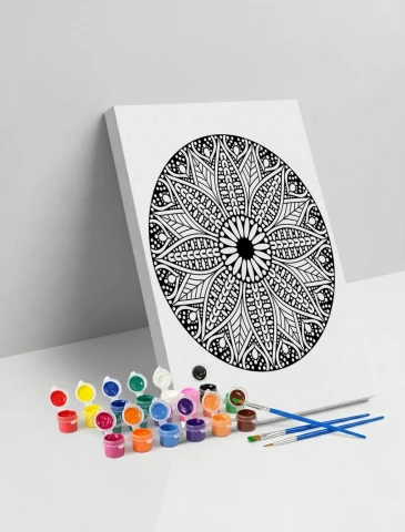 Çiçek Motifli Mandala Tuval Boyama Seti 40x50 cm