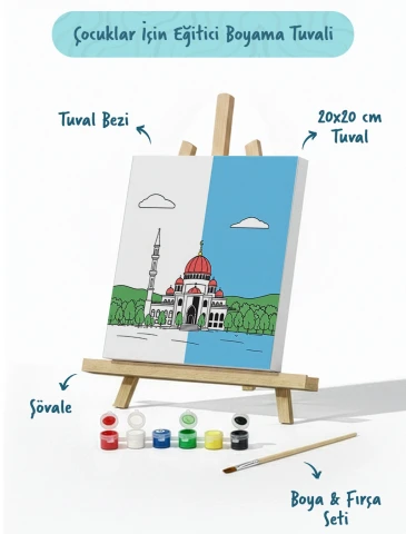 Kırmızı Kubbeli Cami Şövaleli Boya Seti 20x20