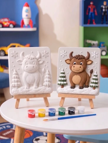 15x15 Sevimli Boğa Tuvalsiz Taş Boyama Seti