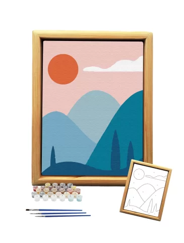 Sayılarla Minimalist Ahşap Çerçeveli Tablo Setleri 21 x 27 cm Tuval Şasesine Gerili Dağlar