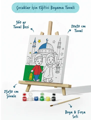 Ramazan Eğitici Boyama Seti Camii Önünde Fenerli Çocuklar (Şövaleli)
