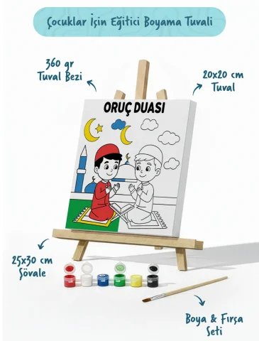 Oruç Duası Çocuklar İçin Eğitici Boyama Tuvali (Şövaleli)
