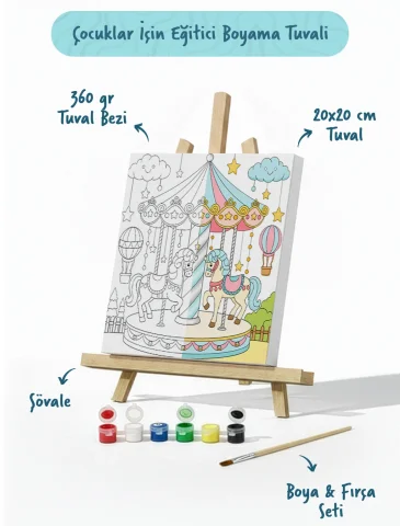 Atlı Karınca Temalı Çocuk Boyama Tuvali – Şövaleli Eğitici Boyama Seti 20x20 cm