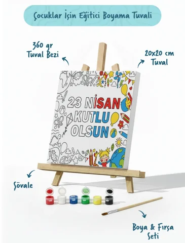 23 Nisan Yazılı Eğitici Boyama Tuvali – Şövaleli Boya Seti 20x20