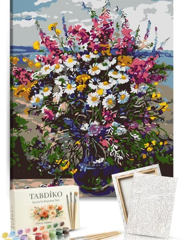 Sayılarla Boyama Seti 40 x 50 cm Tuval Şasesine Gerili Vazodaki Renkler
