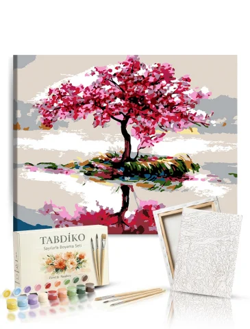 Sayılarla Boyama Seti 40 x 50 cm Tuval Şasesine Gerili Yalnız Ağaç