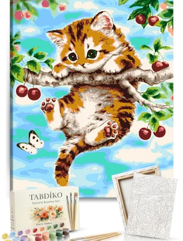 Sayılarla Boyama Seti 40 x 50 cm Tuval Şasesine Gerili Yaramaz Yavru Kedi