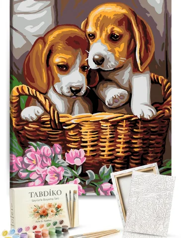 Sayılarla Boyama Seti 40 x 50 cm Tuval Şasesine Gerili Yavru Köpekler