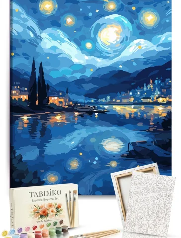 Sayılarla Boyama Seti 40 x 50 cm Tuval Şasesine Gerili Yıldızlı Geceler
