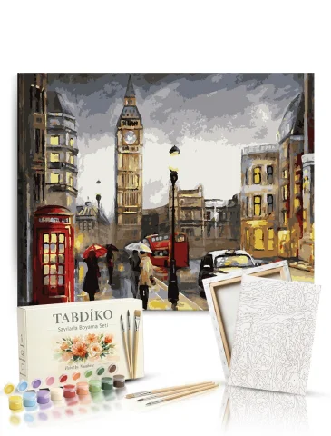Sayılarla Boyama Seti 40 x 50 cm Tuval Şasesine Gerili Londra Sokakları